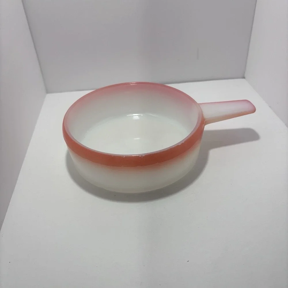 Vintage Ovenware‎ Made in USA  Dish With Handle White And Orange Trim